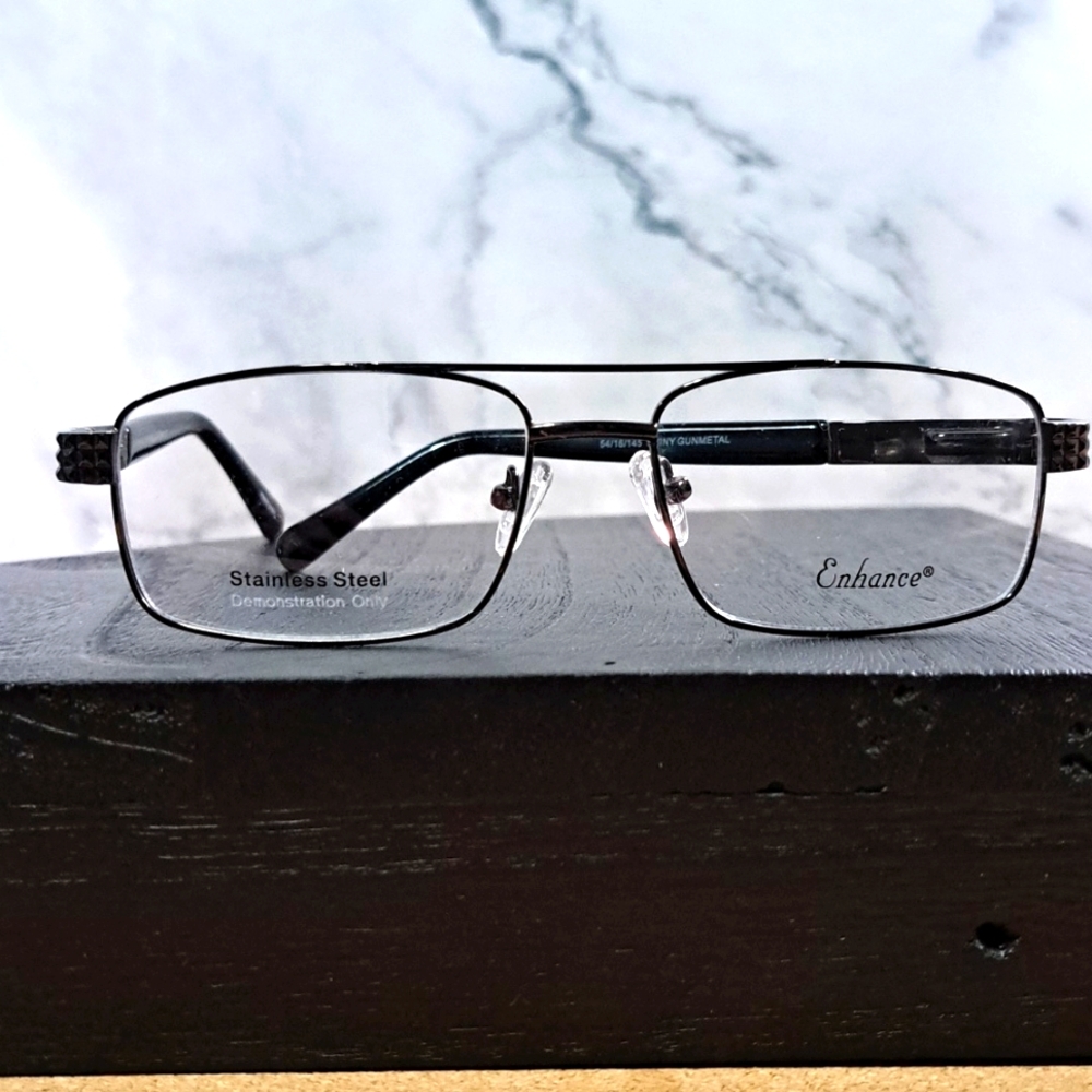 NEW Prescription-Ready Eyeglass Frame, black stainless steel, men 54-16-145